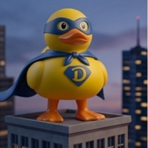 Superhero Duck on top of the building